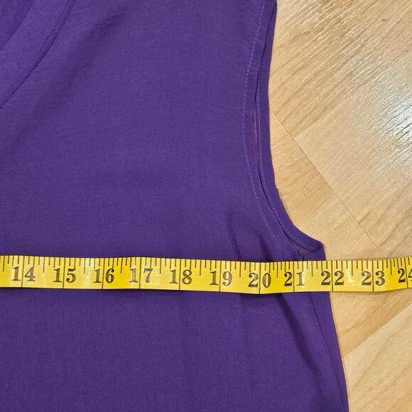 Kylie Paige Top Womens L Barbie Chiffon Tank V Neck Flowy Sheer Lined Purple - Picture 3 of 10